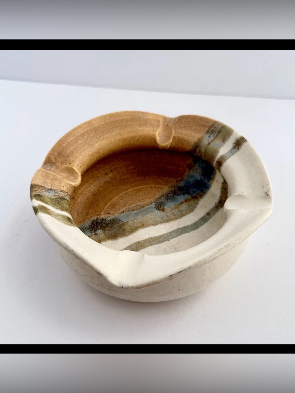 Vintage Kampa Pottery Stoneware Art Multicolor Ashtray 5.5” X 2” EUC